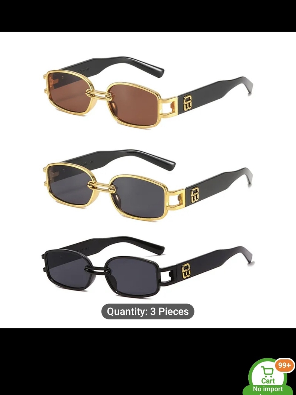 RectangularChain-Bridge Sunglasses - Gold & Black Frames